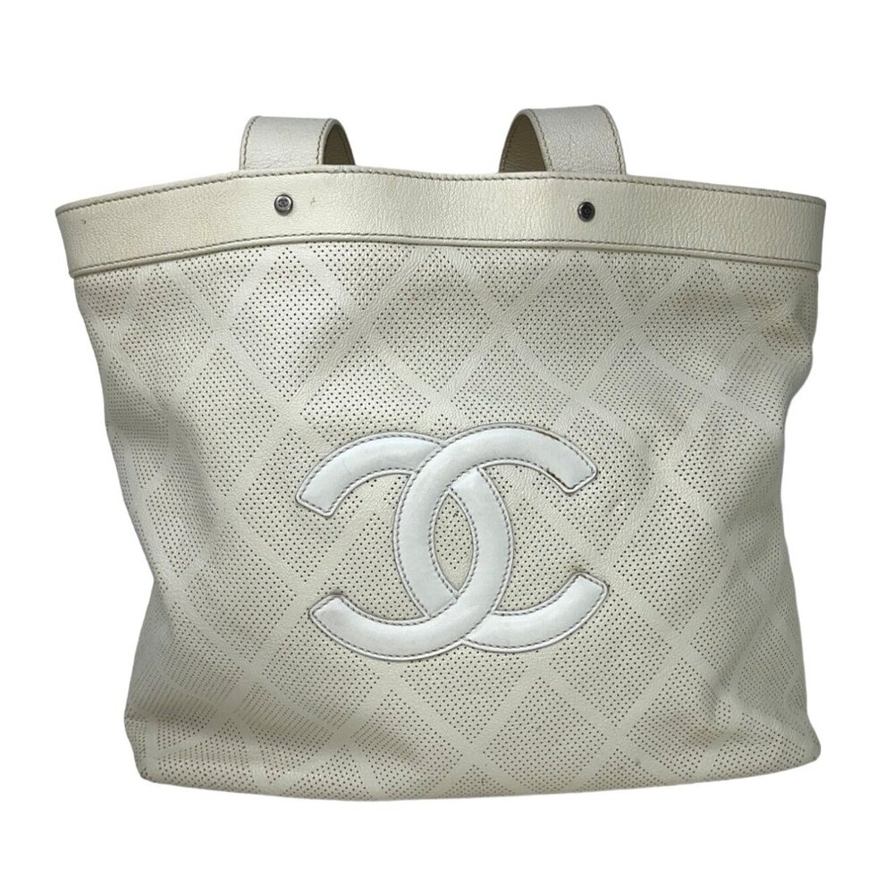 Chanel Ivory Goatskin Perforated Large CC Tote